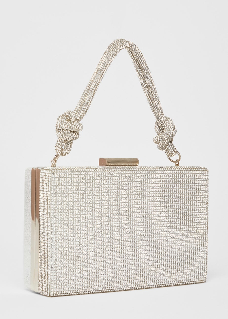 Quiz Silver Diamante Knot Top Handle Bag
