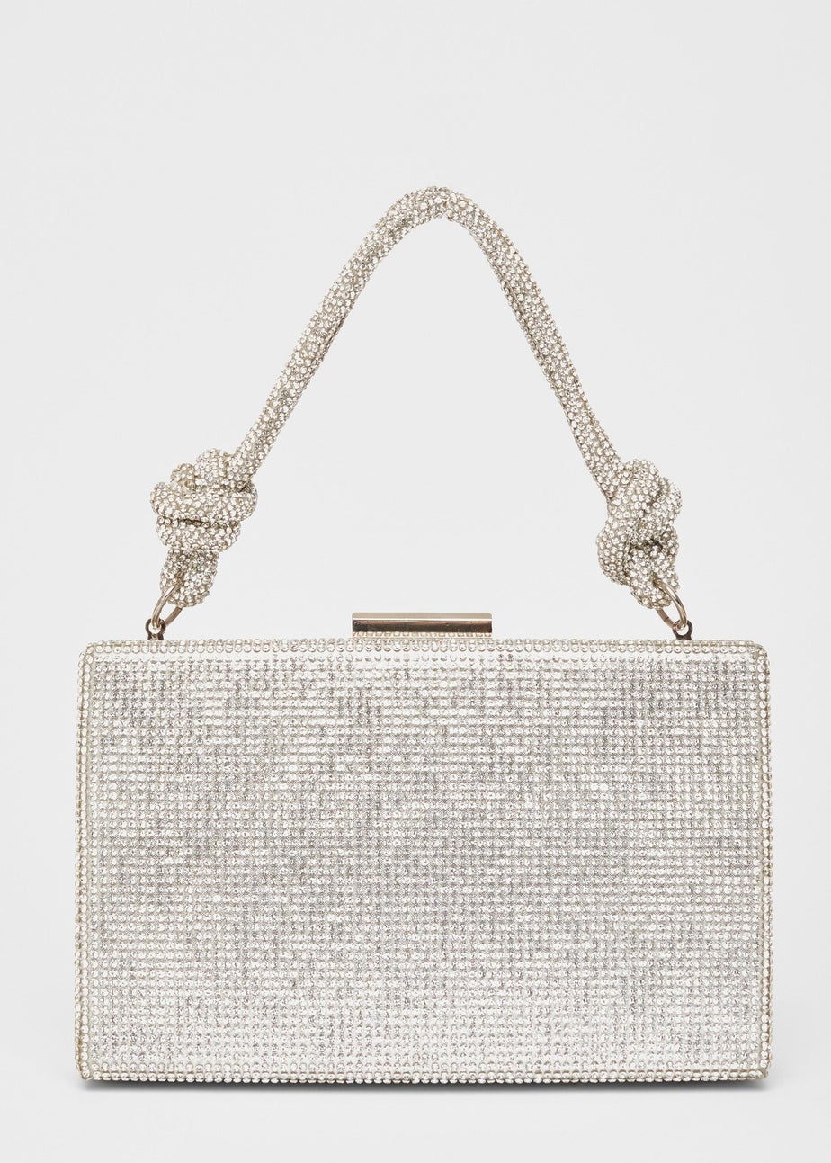 Quiz Silver Diamante Knot Top Handle Bag