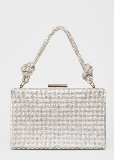 Quiz Silver Diamante Knot Top Handle Bag