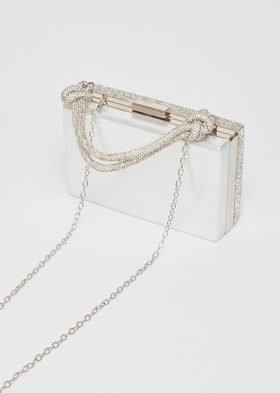 Quiz Silver Diamante Knot Top Handle Bag