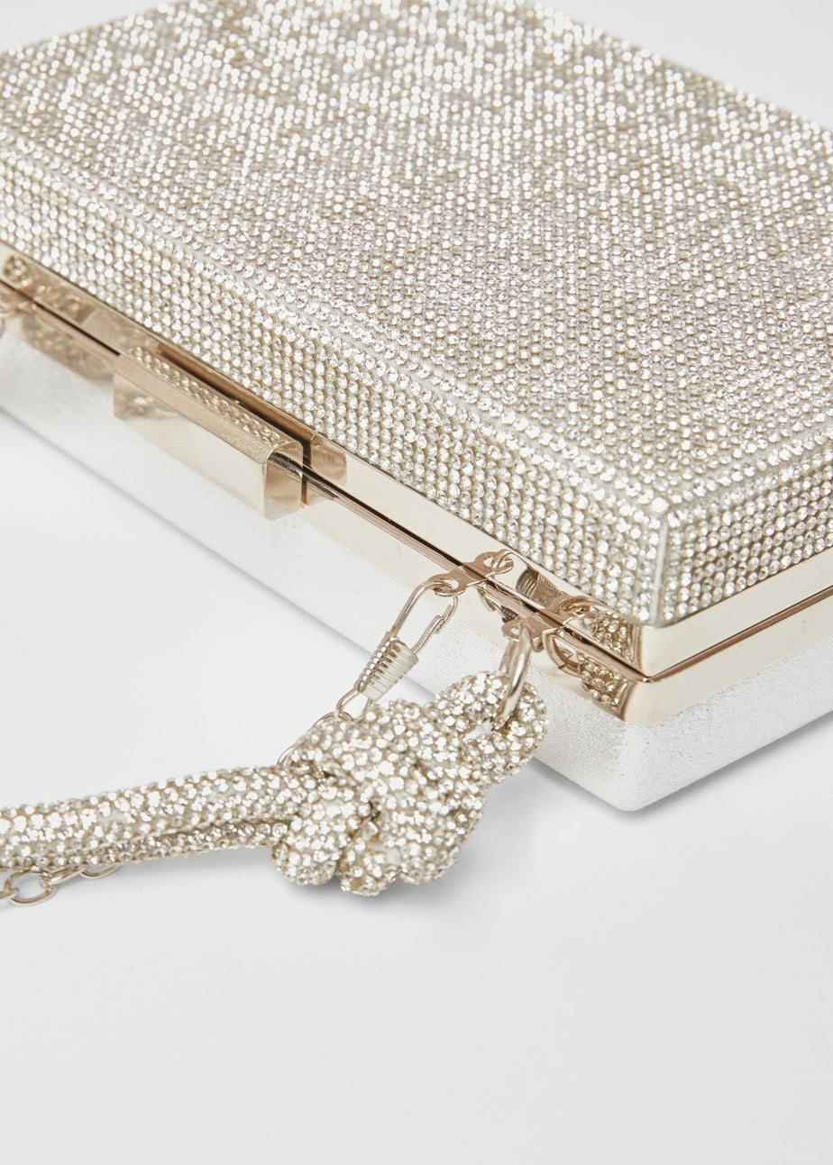 Quiz Silver Diamante Knot Top Handle Bag