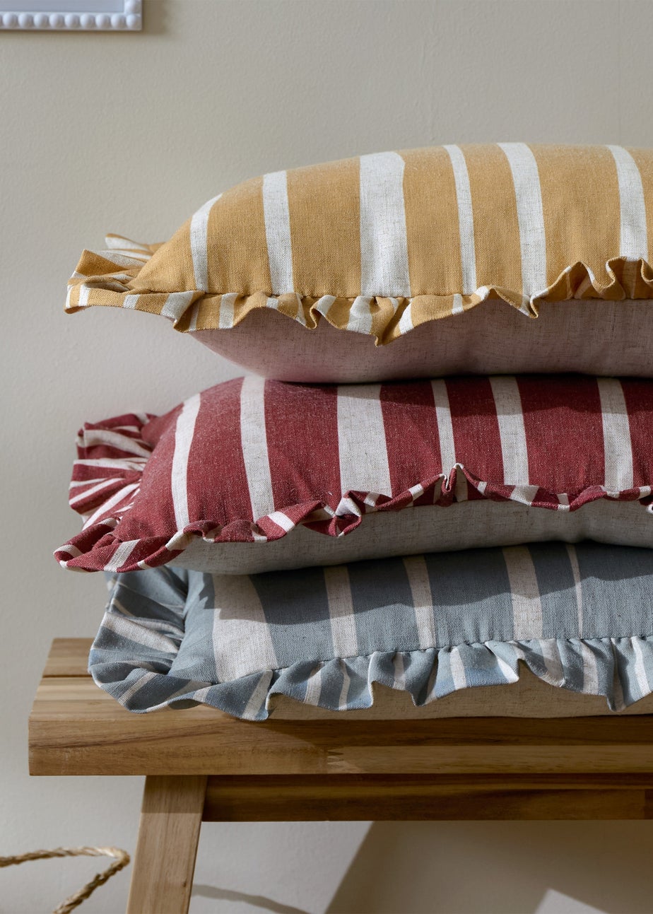 Furn Carmon Stripe Ruffle Ochre Cushion (40 x 60 x 8 cm)