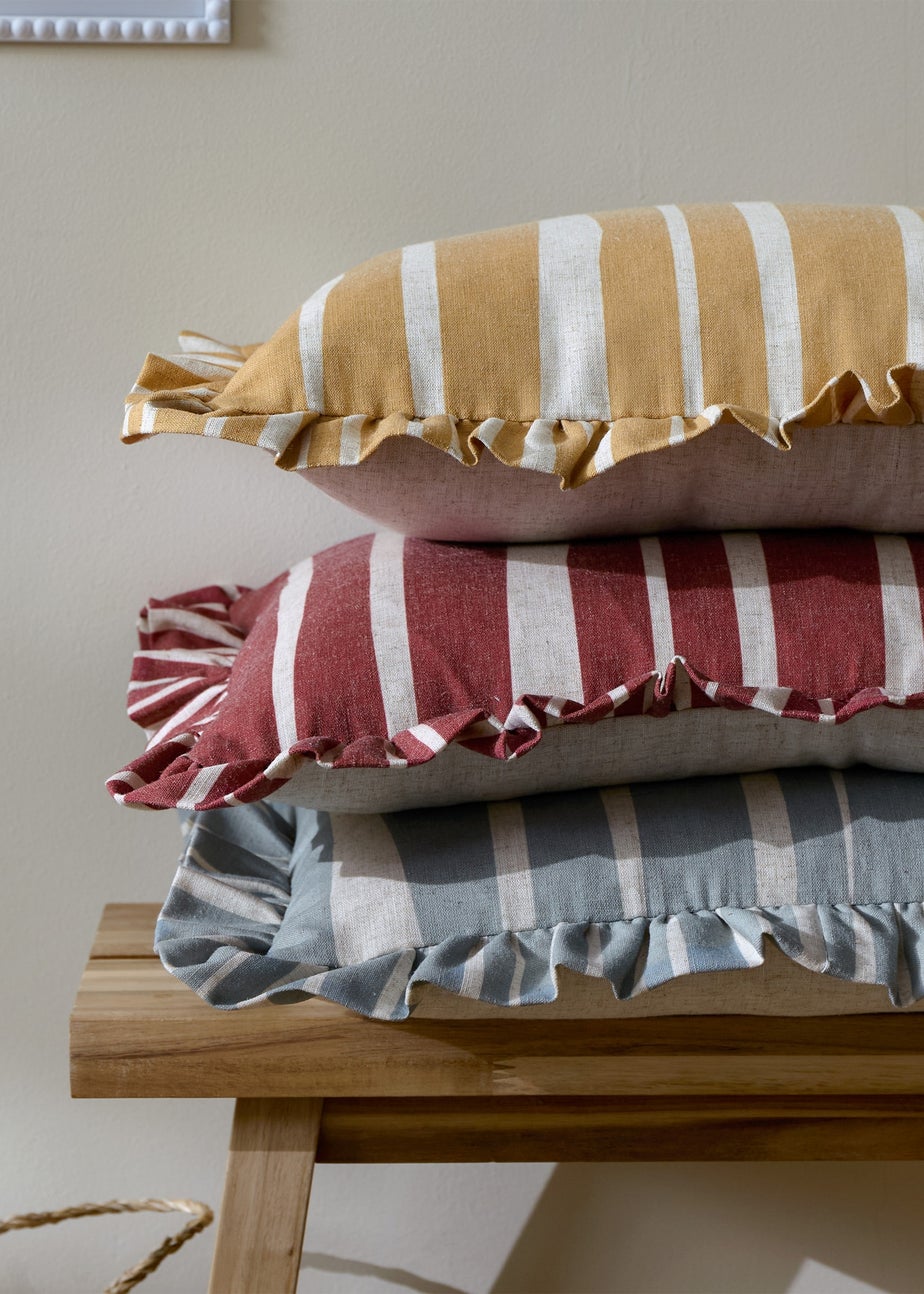 Furn Carmon Stripe Ruffle Blue Cushion (40 x 60 x 8 cm)