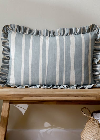 Furn Carmon Stripe Ruffle Blue Cushion (40 x 60 x 8 cm)