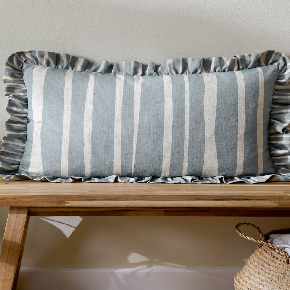 Furn Carmon Stripe Ruffle Blue Cushion (40 x 60 x 8 cm)