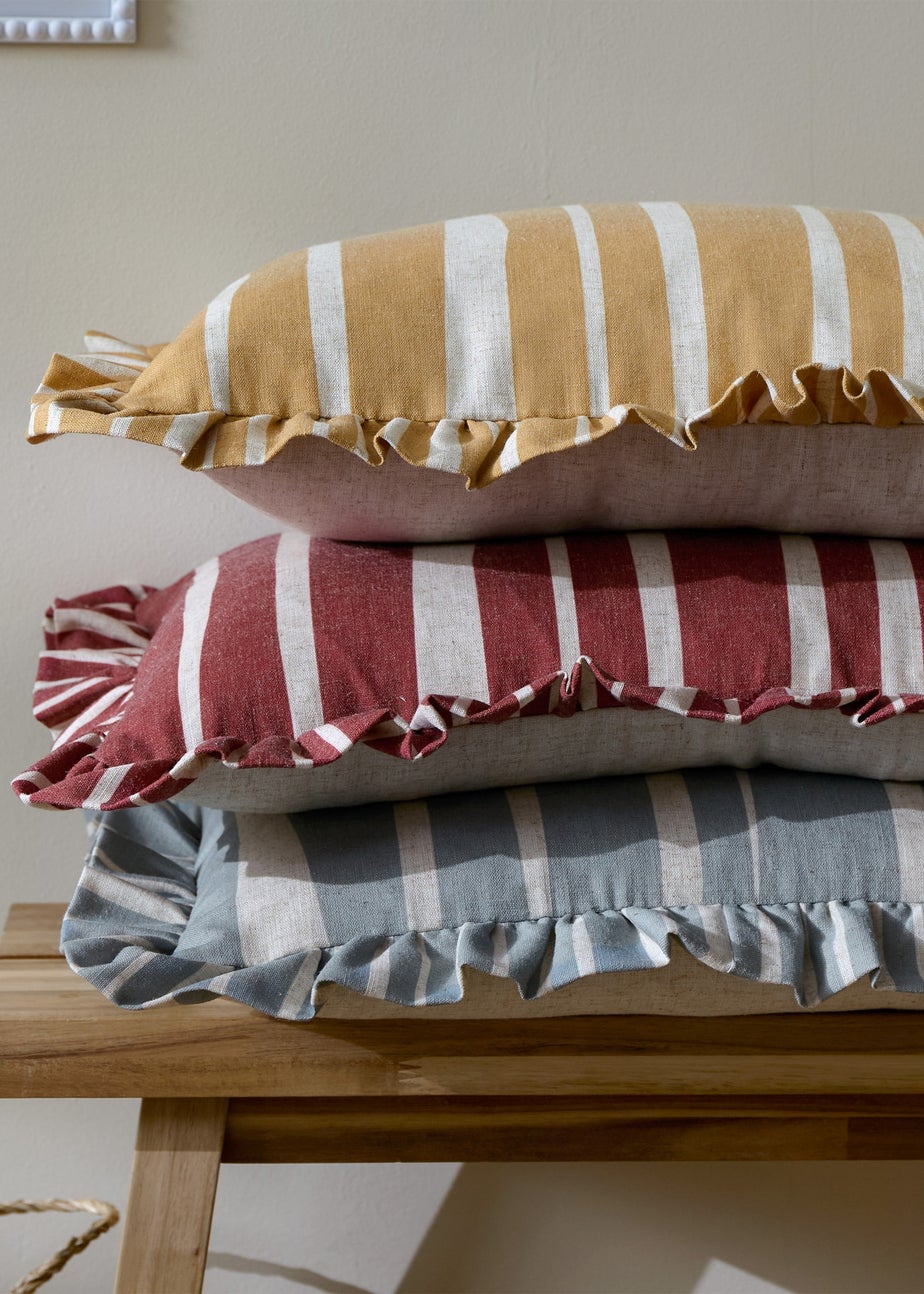 Furn Carmon Stripe Ruffle Red Cushion (40 x 60 x 8 cm)