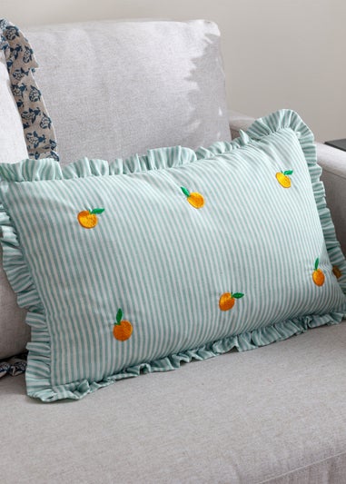 Furn Les Fruites Embroidered Ruffle Orange Cushion (30 x 50 x 8 cm)