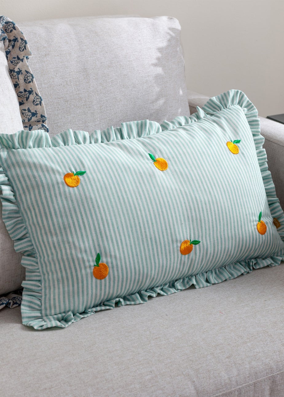 Furn Les Fruites Embroidered Ruffle Orange Cushion (30 x 50 x 8 cm)