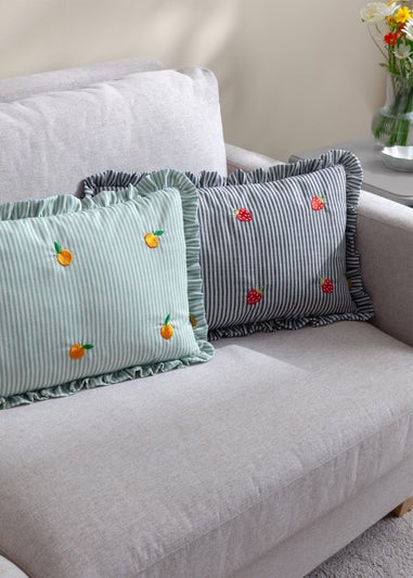 Furn Les Fruites Embroidered Ruffle Red Cushion (30 x 50 x 8 cm)