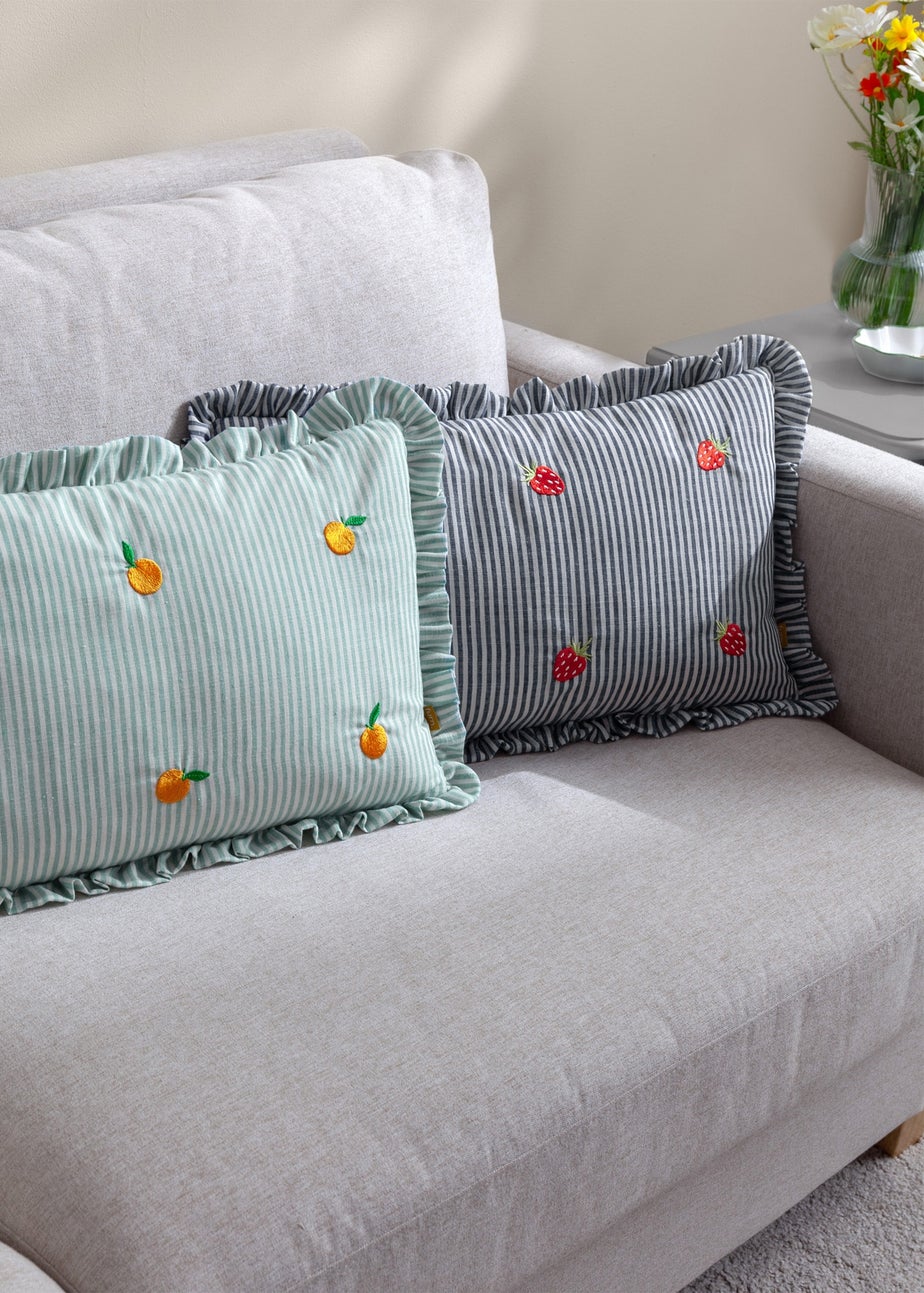 Furn Les Fruites Embroidered Ruffle Red Cushion (30 x 50 x 8 cm)
