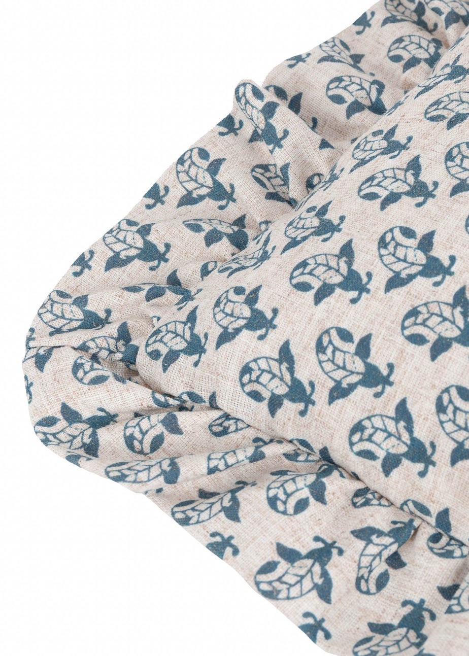 Furn Lulah Block Printed Ruffle Blue Cushion (45 x 45 x 8 cm)