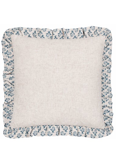 Furn Lulah Block Printed Ruffle Blue Cushion (45 x 45 x 8 cm)