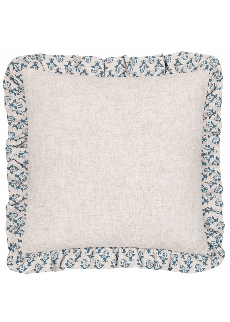 Furn Lulah Block Printed Ruffle Blue Cushion (45 x 45 x 8 cm)