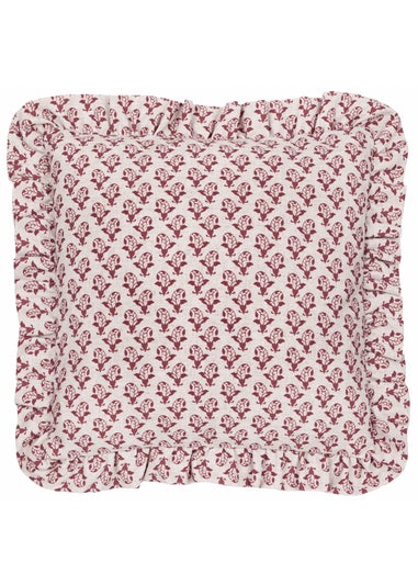 Furn Lulah Block Printed Ruffle Red Cushion (45 x 45 x 8 cm)