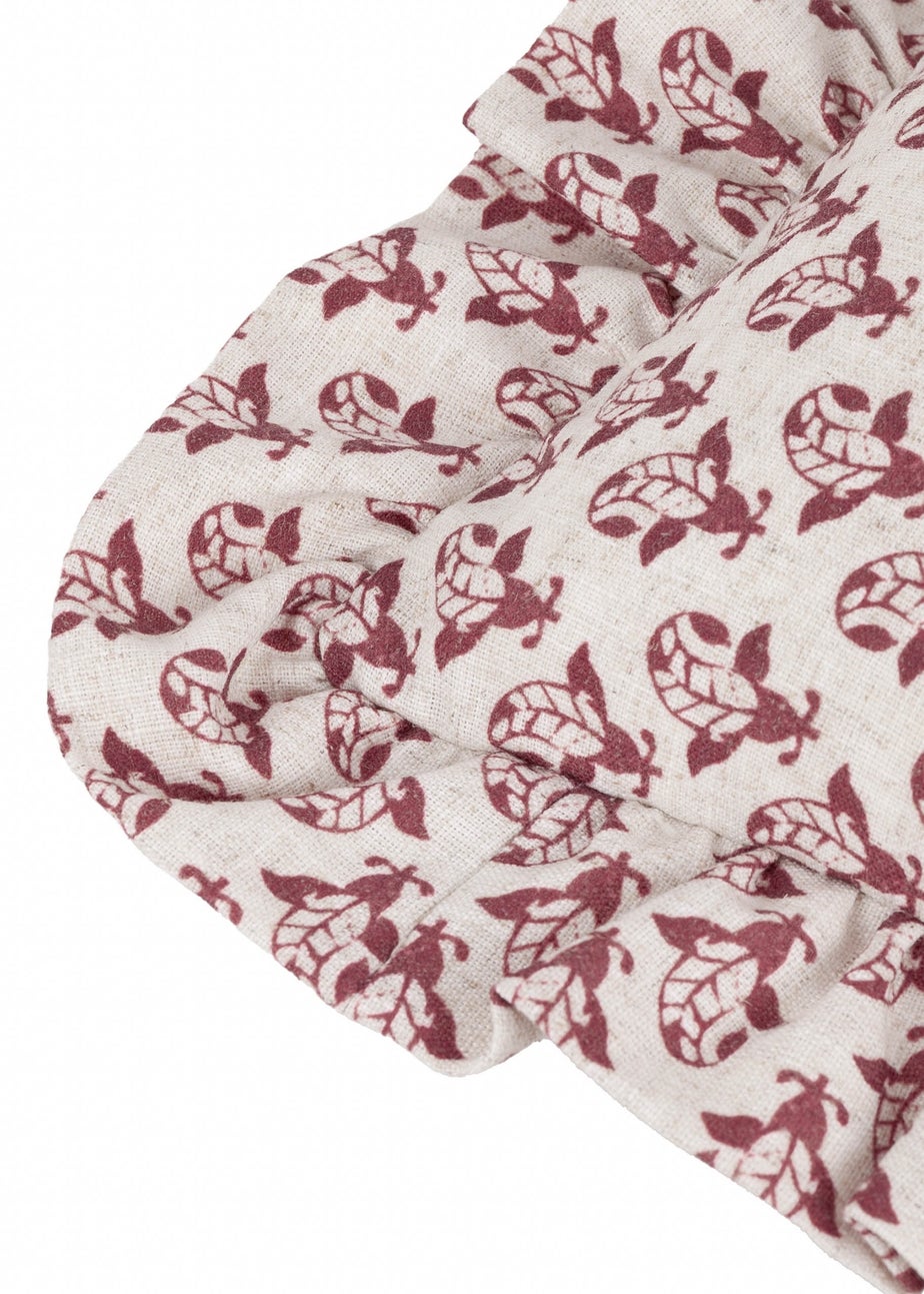 Furn Lulah Block Printed Ruffle Red Cushion (45 x 45 x 8 cm)