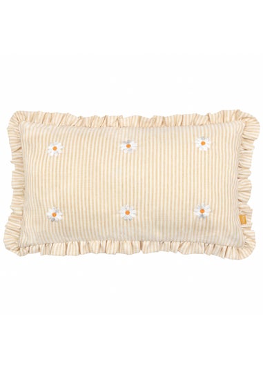 Furn Les Fleurs Embroidered Ruffle Yellow Cushion (30 x 50 x 8 cm)