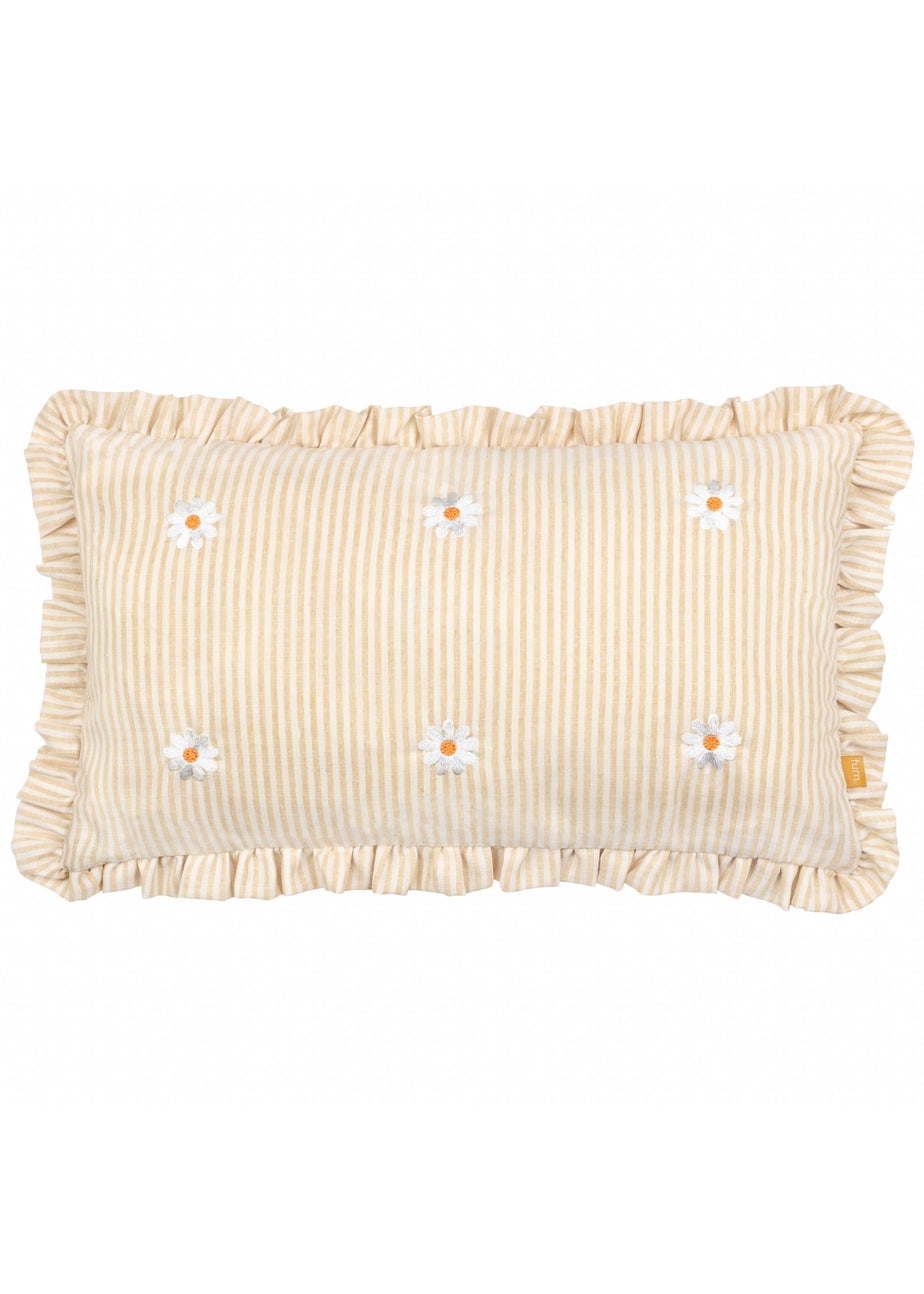 Furn Les Fleurs Embroidered Ruffle Yellow Cushion (30 x 50 x 8 cm)