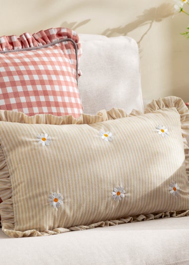 Furn Les Fleurs Embroidered Ruffle Yellow Cushion (30 x 50 x 8 cm)