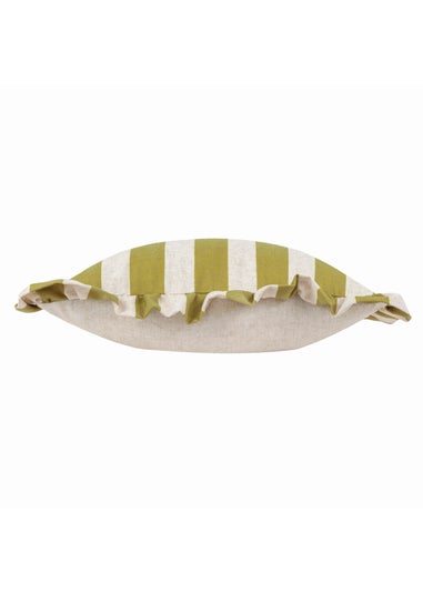 Furn Linen Stripe Printed Ruffle Olive Cushion (50 x 50 x 8 cm)