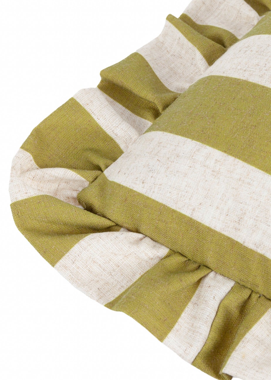 Furn Linen Stripe Printed Ruffle Olive Cushion (50 x 50 x 8 cm)