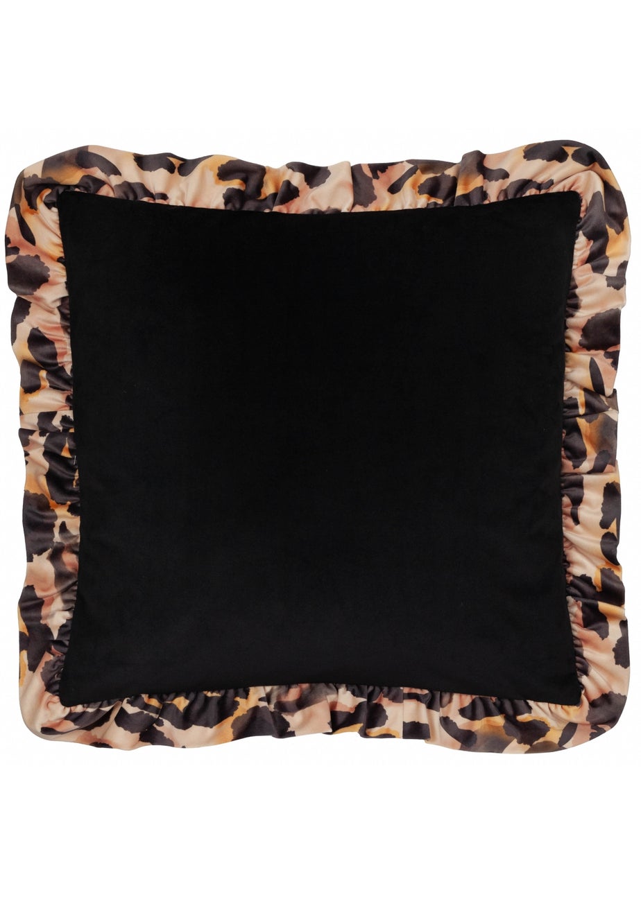 Furn Leopard Ruffle Printed Velvet Ruffle Multi Cushion (45 x 45 x 8 cm)
