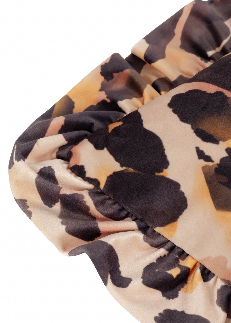 Furn Leopard Ruffle Printed Velvet Ruffle Multi Cushion (45 x 45 x 8 cm)