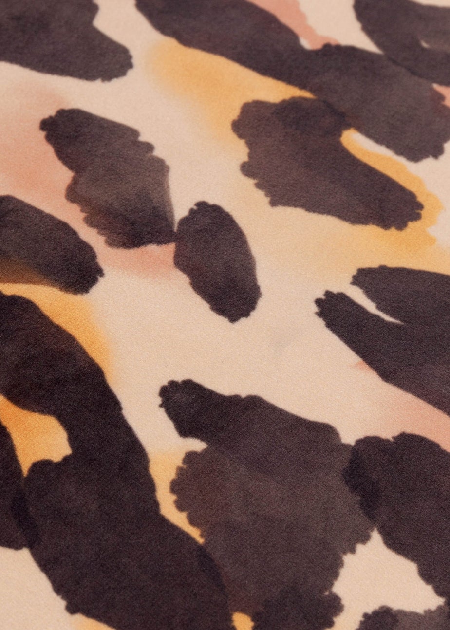 Furn Leopard Ruffle Printed Velvet Ruffle Multi Cushion (45 x 45 x 8 cm)