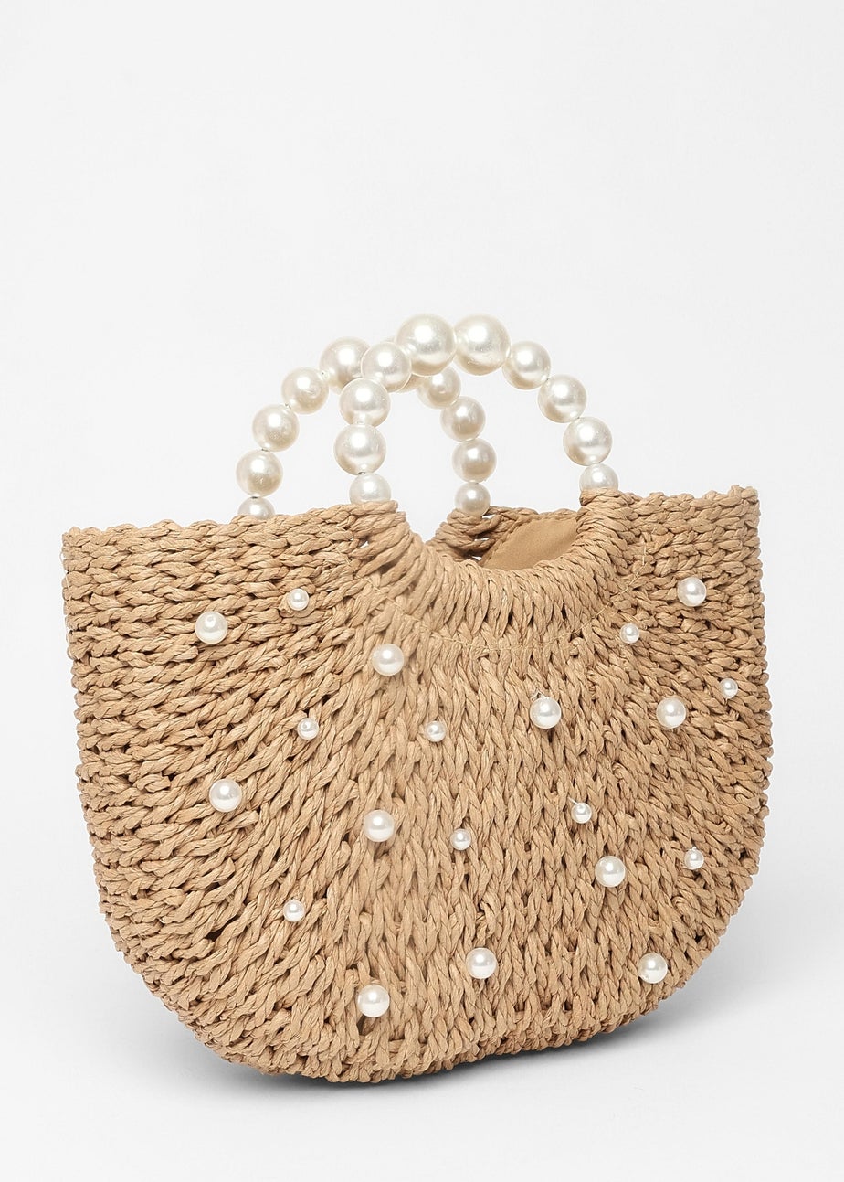 Quiz Brown Pearl Raffia Bag