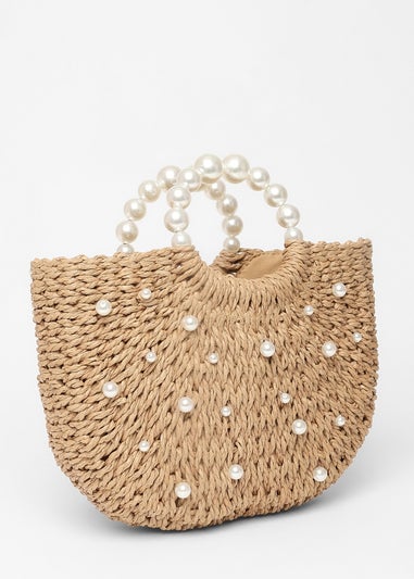 Quiz Brown Pearl Raffia Bag