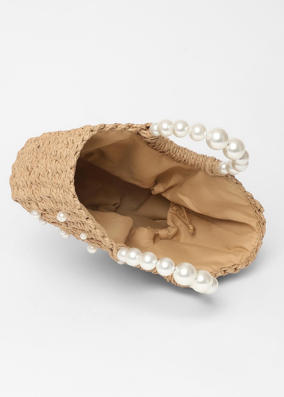 Quiz Brown Pearl Raffia Bag