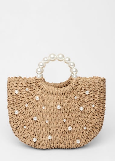Quiz Brown Pearl Raffia Bag