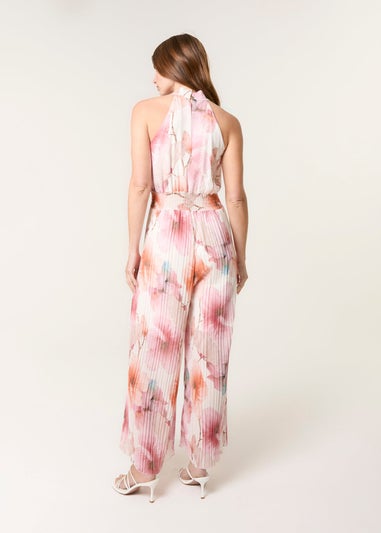 Blue Vanilla Pink Pleated Halter Neck Floral Jumpsuit