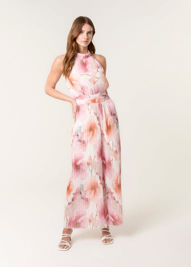 Blue Vanilla Pink Pleated Halter Neck Floral Jumpsuit