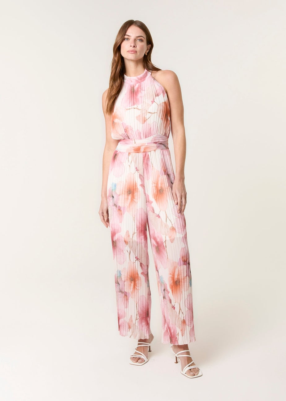 Blue Vanilla Pink Pleated Halter Neck Floral Jumpsuit