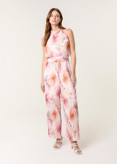 Blue Vanilla Pink Pleated Halter Neck Floral Jumpsuit