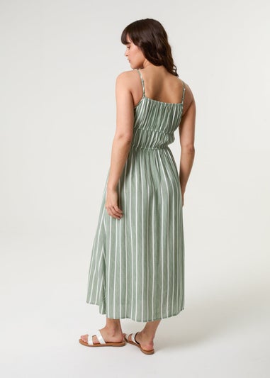 Blue Vanilla Khaki Tie Front Midi Dress