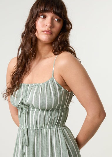 Blue Vanilla Khaki Tie Front Midi Dress