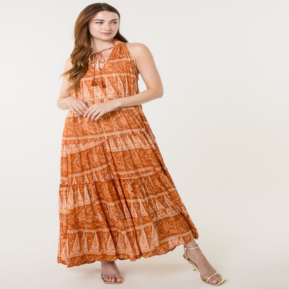 Blue Vanilla Red Tie Neck Maxi Dress