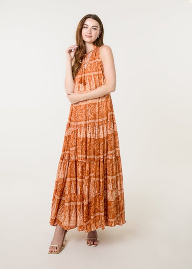 Blue Vanilla Red Tie Neck Maxi Dress