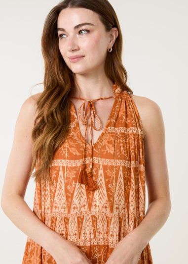 Blue Vanilla Red Tie Neck Maxi Dress