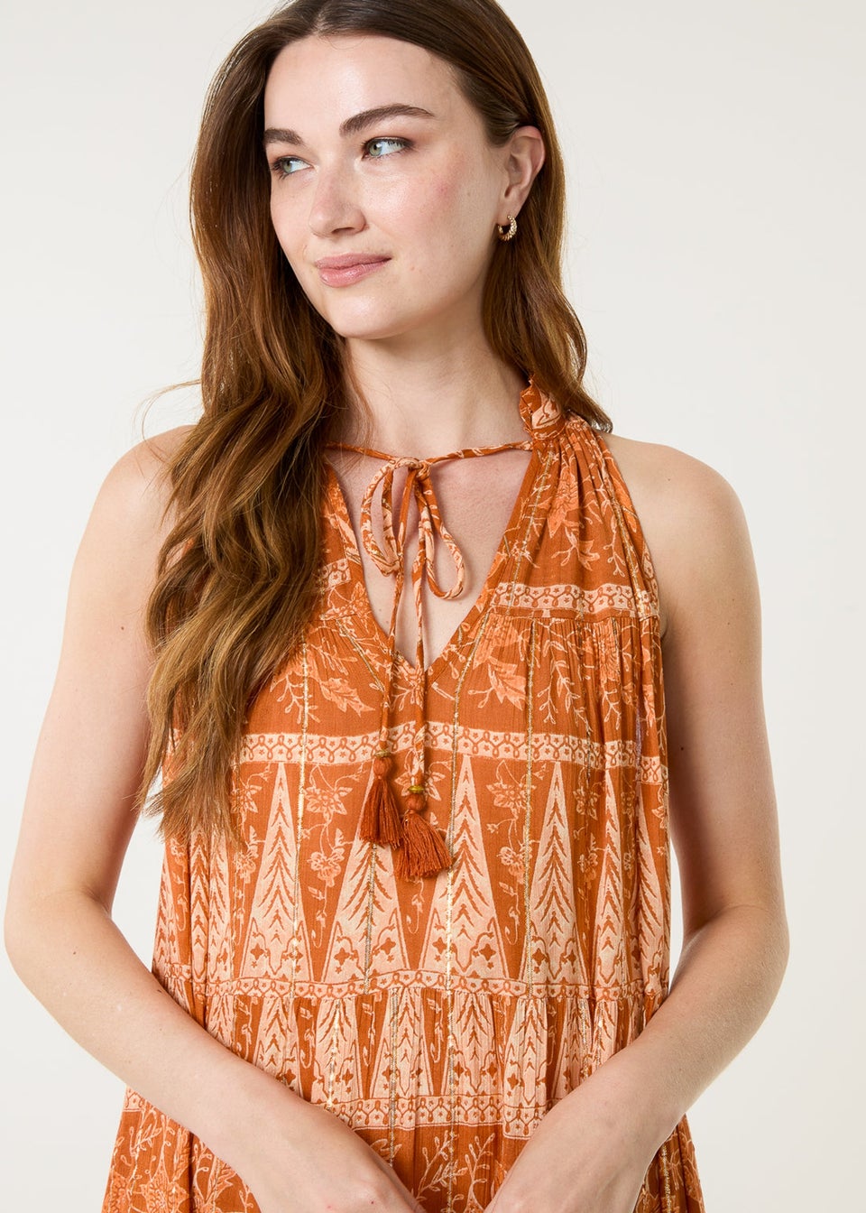 Blue Vanilla Red Tie Neck Maxi Dress