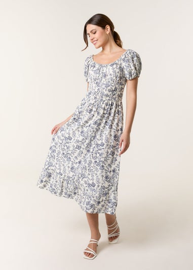 Blue Vanilla Multi Ditsy Floral Puff Sleeve Dress