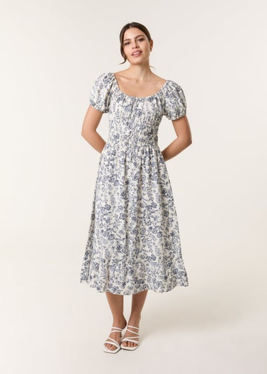 Blue Vanilla Multi Ditsy Floral Puff Sleeve Dress