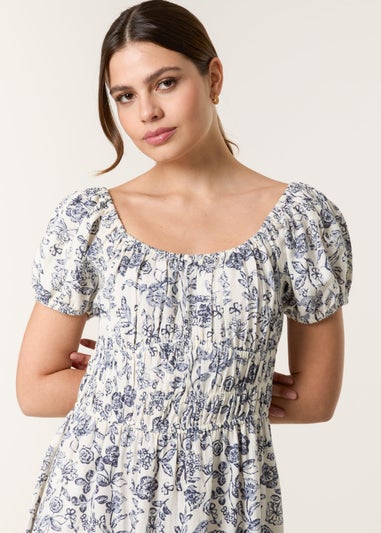 Blue Vanilla Multi Ditsy Floral Puff Sleeve Dress