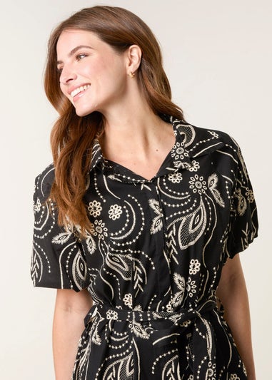 Blue Vanilla Black Embroidered Shirt Dress