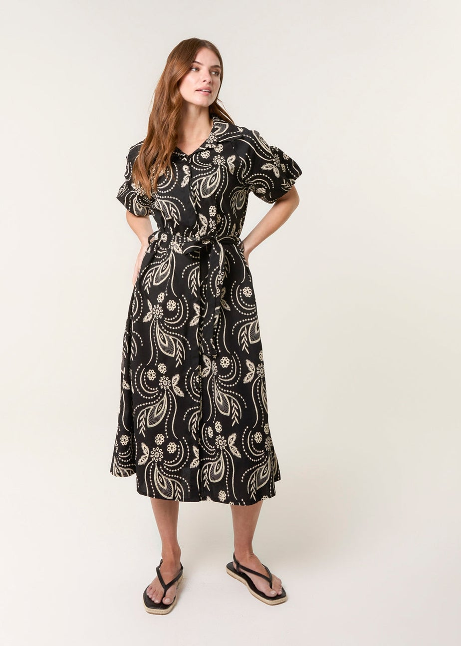 Blue Vanilla Black Embroidered Shirt Dress