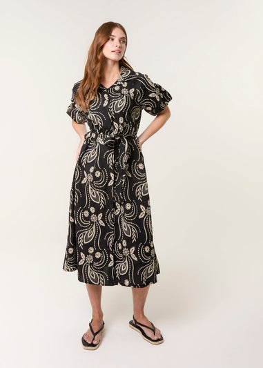 Blue Vanilla Black Embroidered Shirt Dress