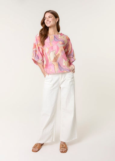 Blue Vanilla Pink Watercolour Abstract Print Top