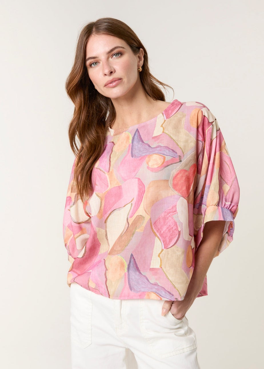 Blue Vanilla Pink Watercolour Abstract Print Top