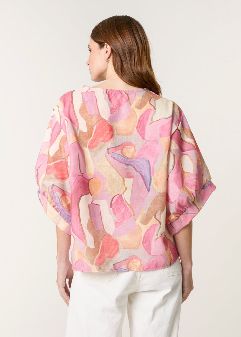 Blue Vanilla Pink Watercolour Abstract Print Top